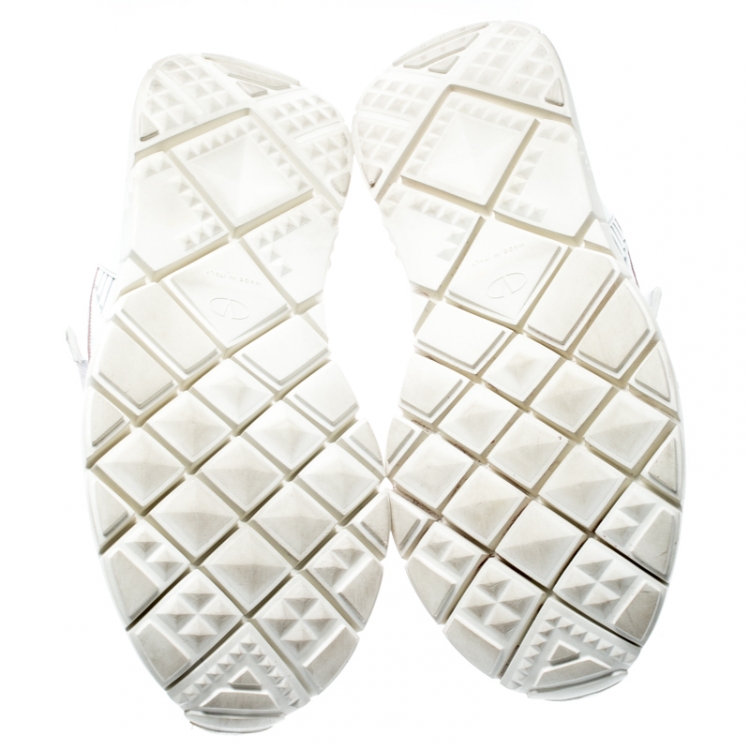 مملوكة مسبقًا Valentino White/Pink Mesh And Leather VLTN Heroes Velcro Strap Sneakers Size 39