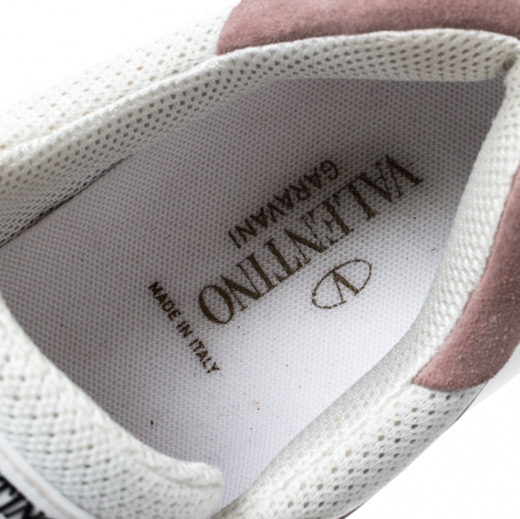 مملوكة مسبقًا Valentino White/Pink Mesh And Leather VLTN Heroes Velcro Strap Sneakers Size 39