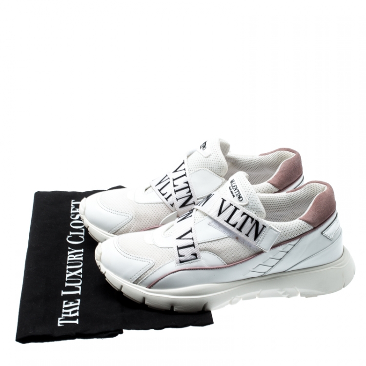 مملوكة مسبقًا Valentino White/Pink Mesh And Leather VLTN Heroes Velcro Strap Sneakers Size 39