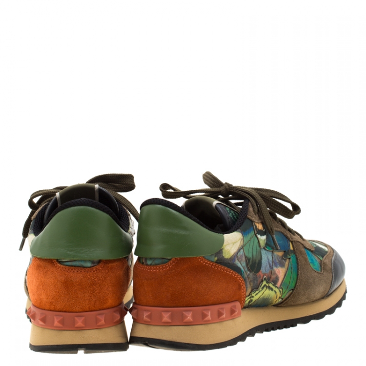 مملوكة مسبقًا Valentino Multicolor Camo Butterfly Suede And Leather Rockrunner Sneakers Size 39
