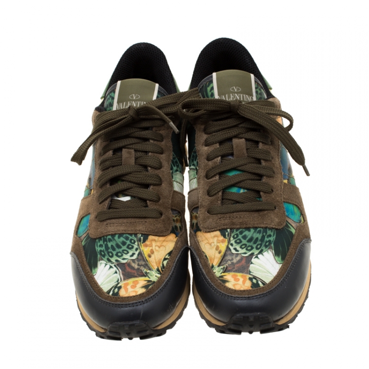 مملوكة مسبقًا Valentino Multicolor Camo Butterfly Suede And Leather Rockrunner Sneakers Size 39