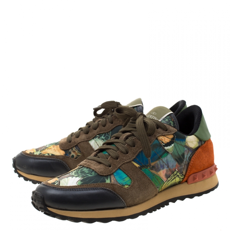 مملوكة مسبقًا Valentino Multicolor Camo Butterfly Suede And Leather Rockrunner Sneakers Size 39