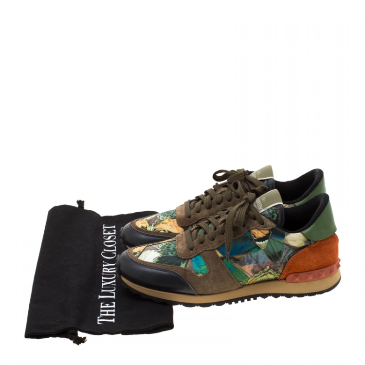 مملوكة مسبقًا Valentino Multicolor Camo Butterfly Suede And Leather Rockrunner Sneakers Size 39