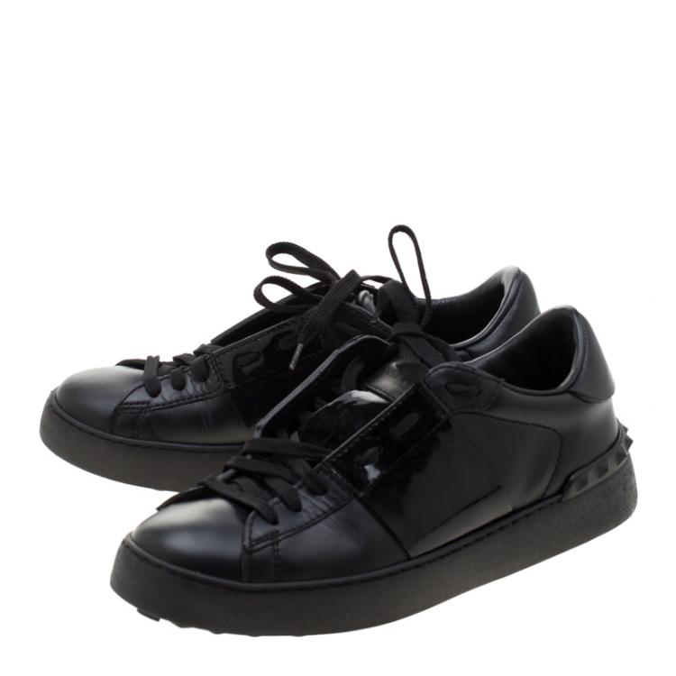 مملوكة مسبقًا Valentino Black Leather Open Sneakers Size 37.5