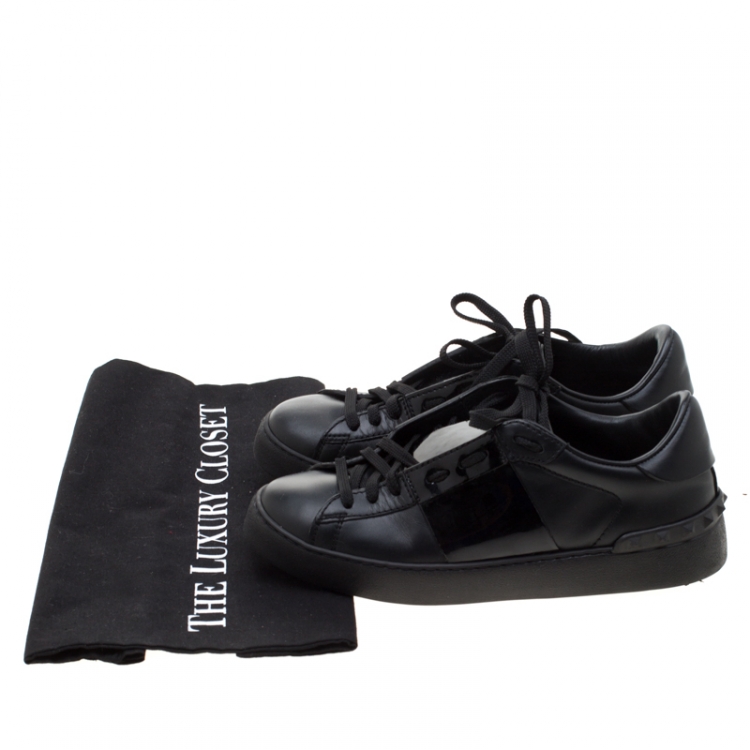 مملوكة مسبقًا Valentino Black Leather Open Sneakers Size 37.5