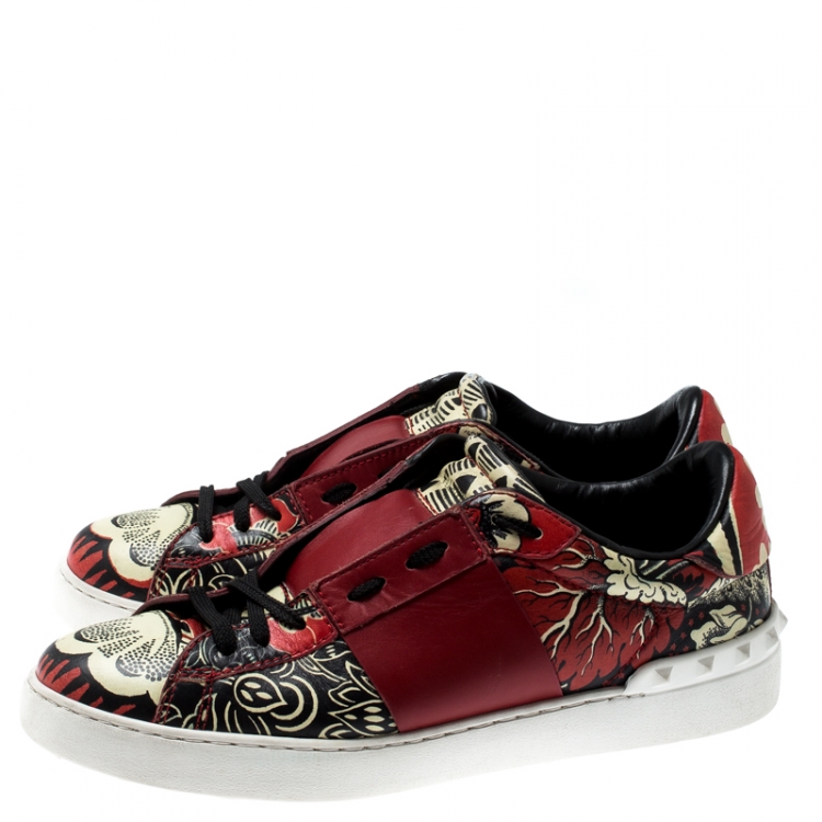 Pre Owned Valentino Multicolor Floral Printed Leather Lace Up Sneakers Size 41