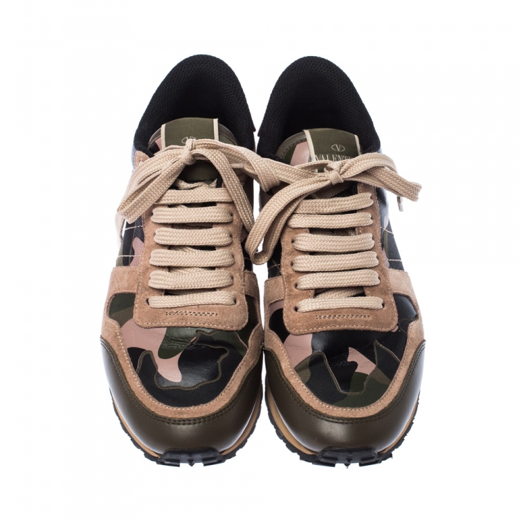 مملوكة مسبقًا Valentino Multicolor Camouflage Leather And Suede Hawaiian Couture Rockrunner Sneakers Size 36