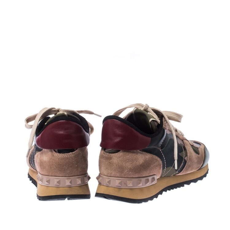 مملوكة مسبقًا Valentino Multicolor Camouflage Leather And Suede Hawaiian Couture Rockrunner Sneakers Size 36