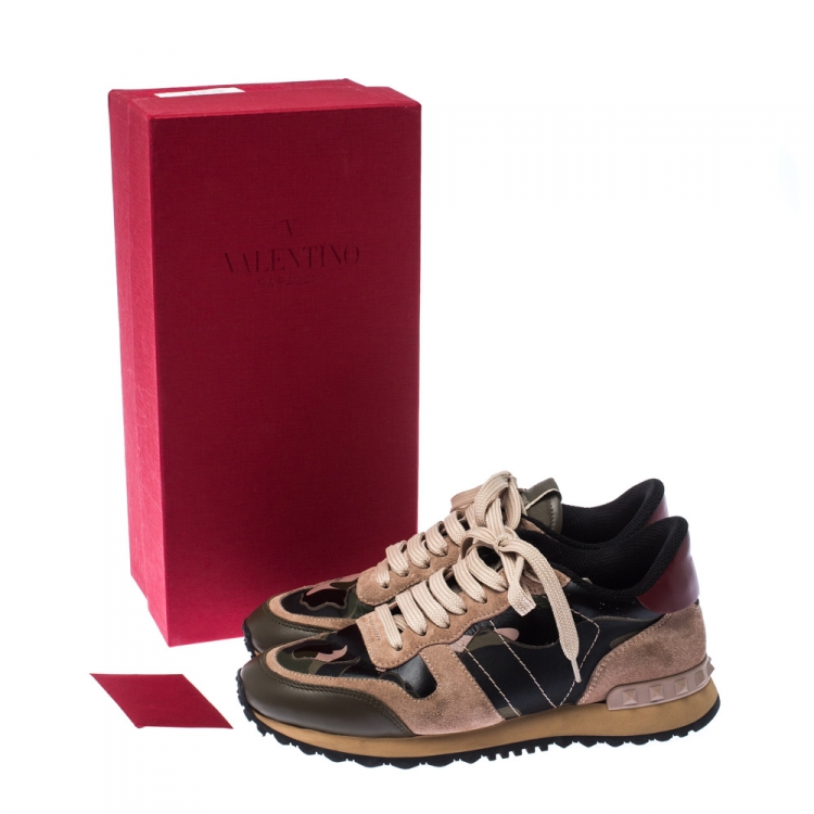 مملوكة مسبقًا Valentino Multicolor Camouflage Leather And Suede Hawaiian Couture Rockrunner Sneakers Size 36