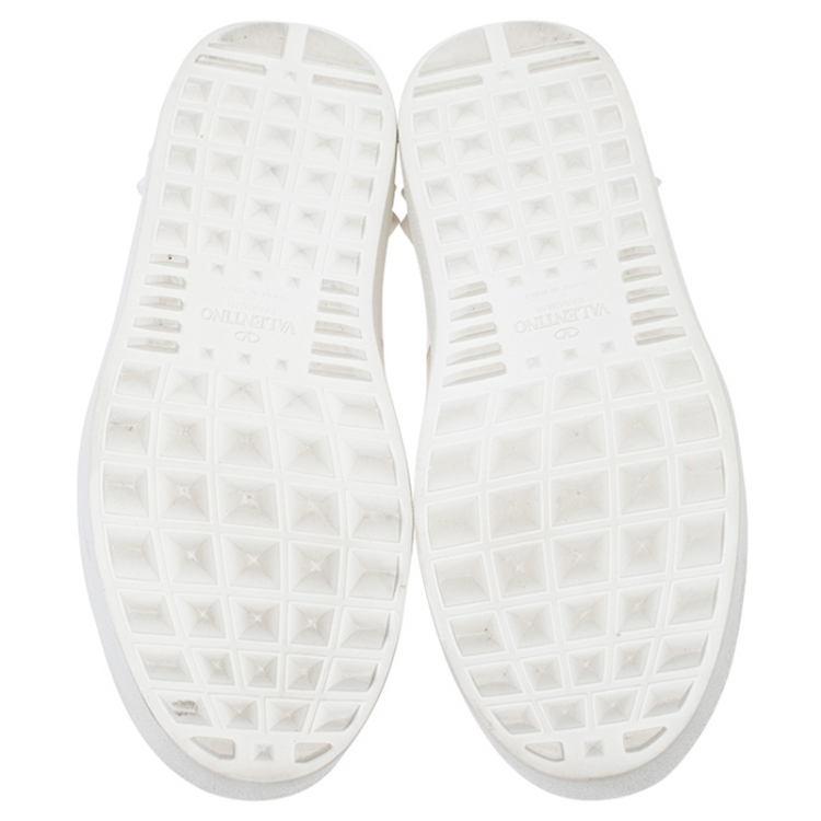 Pre Owned Valentino White/Gold Leather Flycrew Lace Up Sneakers Size 38