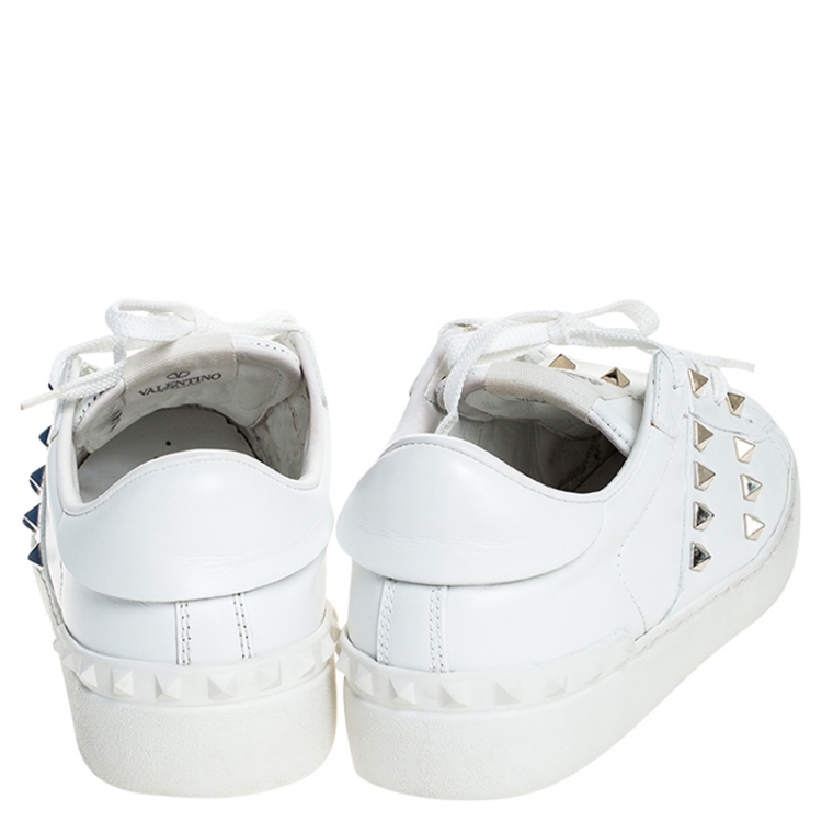 Pre Owned Valentino White Leather Rockstud Untitled Low Top Sneakers Size 36