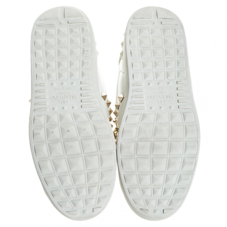Pre Owned Valentino White Leather Rockstud Untitled Low Top Sneakers Size 36