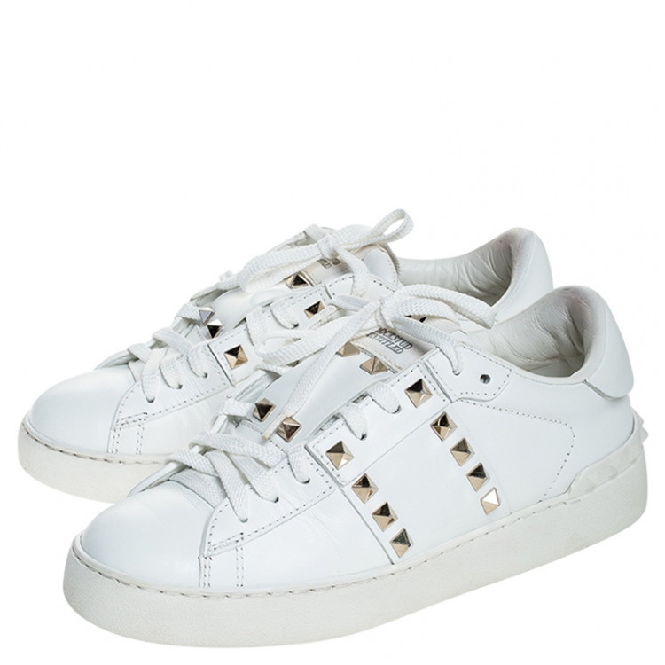 Pre Owned Valentino White Leather Rockstud Untitled Low Top Sneakers Size 36