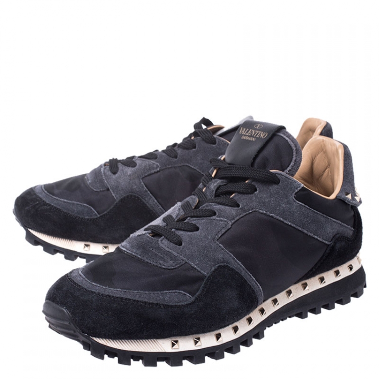 Pre Owned Valentino Black Suede and Fabric Studded Low Top Sneakers Size 39.5 