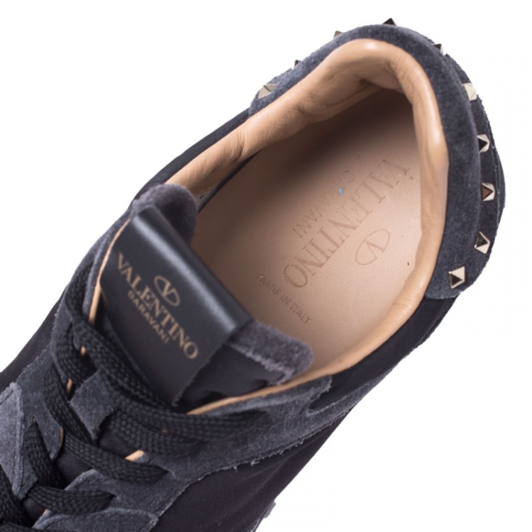 Pre Owned Valentino Black Suede and Fabric Studded Low Top Sneakers Size 39.5 