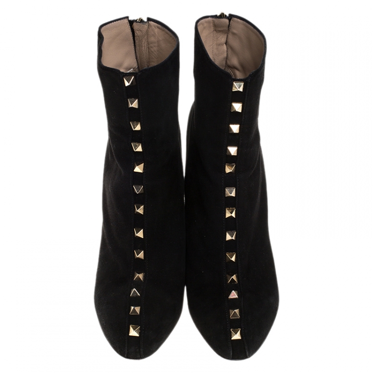 Pre Owned Valentino Black Suede Rockstud Ankle Boots Size 36.5