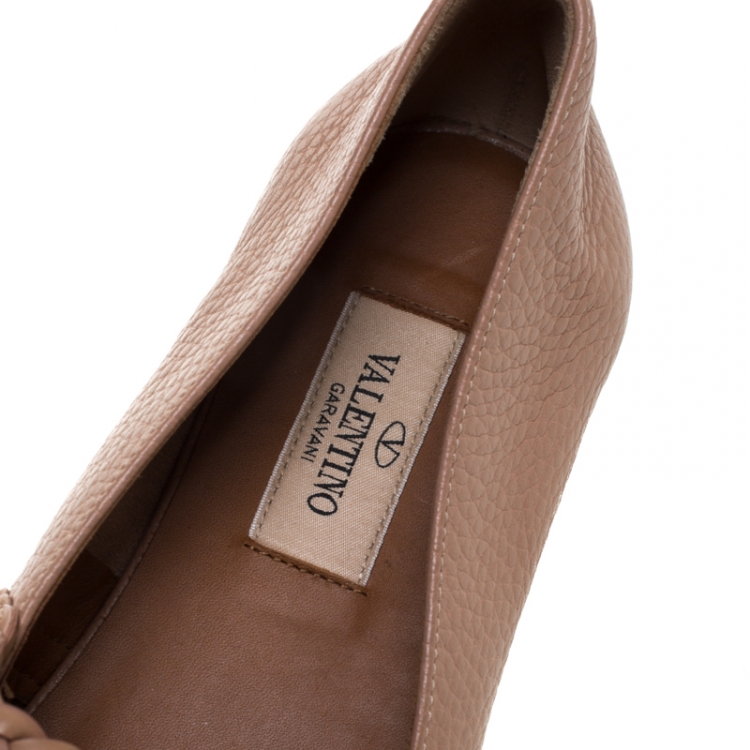 Pre Owned Valentino Beige Woven Leather Floral Embellished Espadrille Flats Size 37