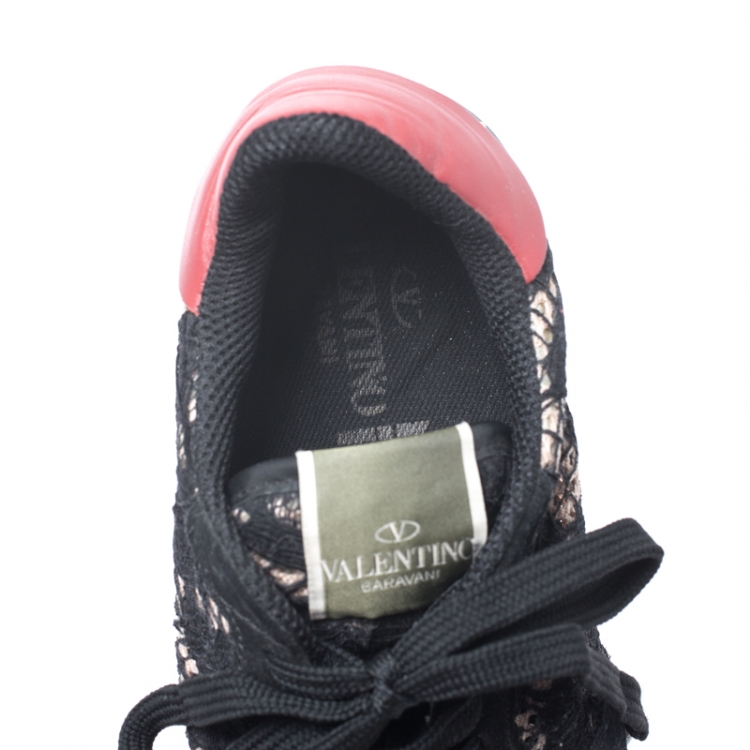 Pre Owned Valentino Multicolor Suede Leather And Macramé Lace Rockrunner Sneakers Size 38