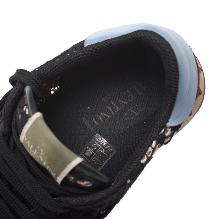 Pre Owned Valentino Multicolor Suede, Leather And Macramé Lace Rockrunner Sneakers Size 39