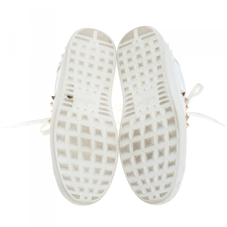 Pre Owned Valentino White Leather Rockstud Untitled Low Top Sneakers Size 39