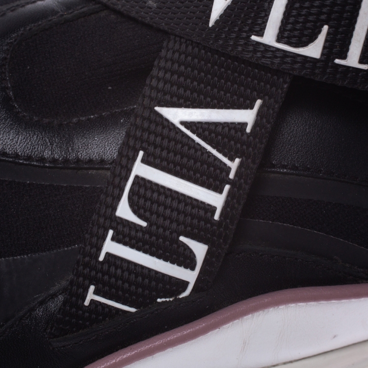 مملوكة مسبقًا Valentino Black Stretch Knit and Leather VLTN Heroes Her Low-Top Sneakers Size 38