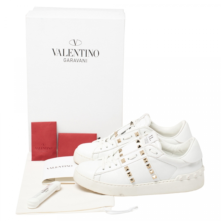 Pre Owned Valentino White Leather Open Rockstud  Sneakers Size 36