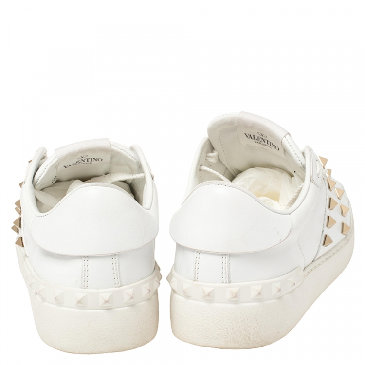 Pre Owned Valentino White Leather Open Rockstud  Sneakers Size 36