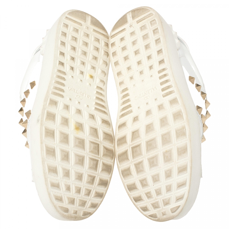 Pre Owned Valentino White Leather Open Rockstud  Sneakers Size 36