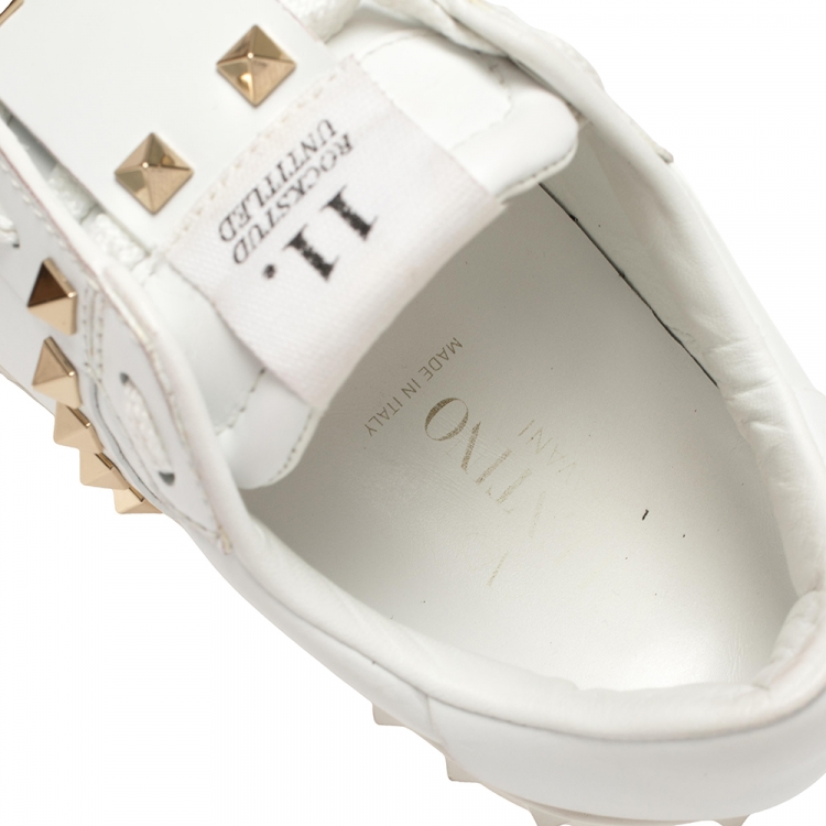Pre Owned Valentino White Leather Open Rockstud  Sneakers Size 36