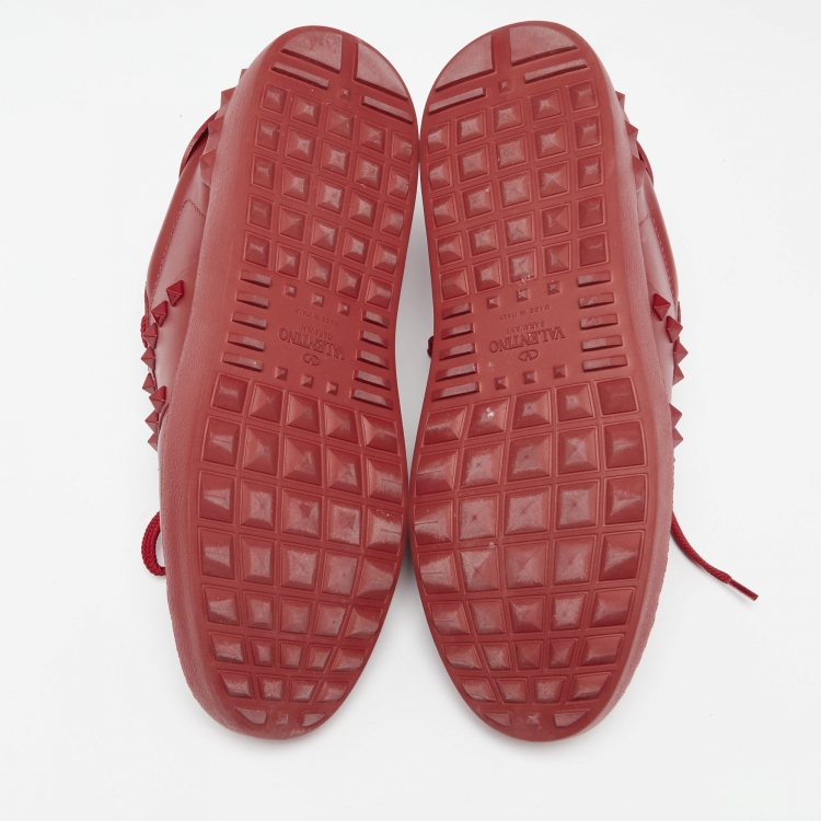 Pre Owned Valentino Red Leather Rockstud Low Top Sneakers Size 39.5