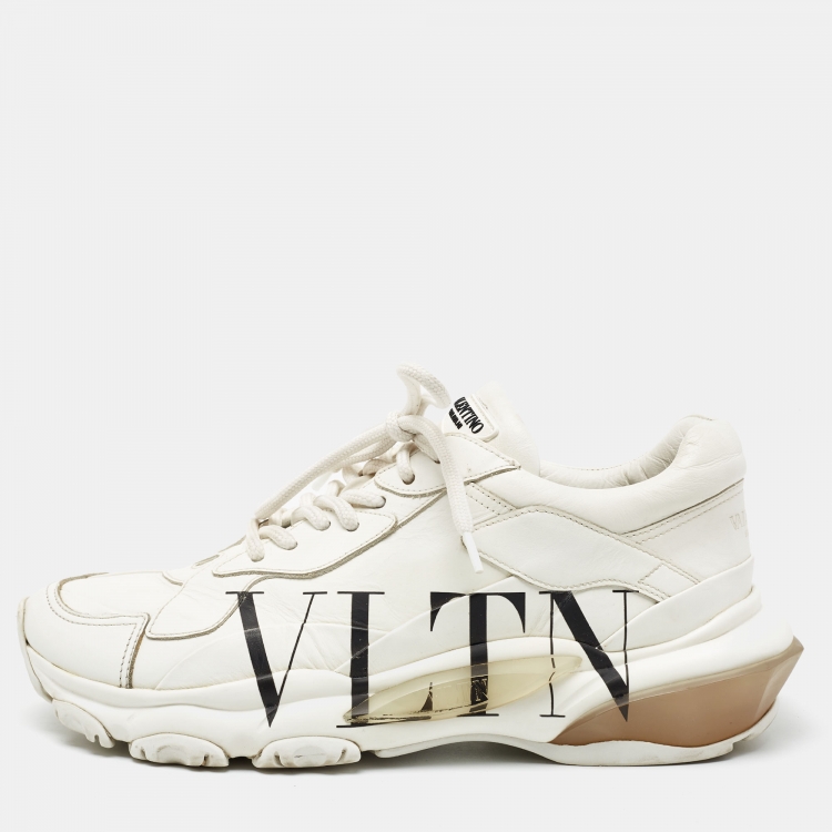 Pre Owned Valentino White Leather VLTN Bounce Sneakers Size 39