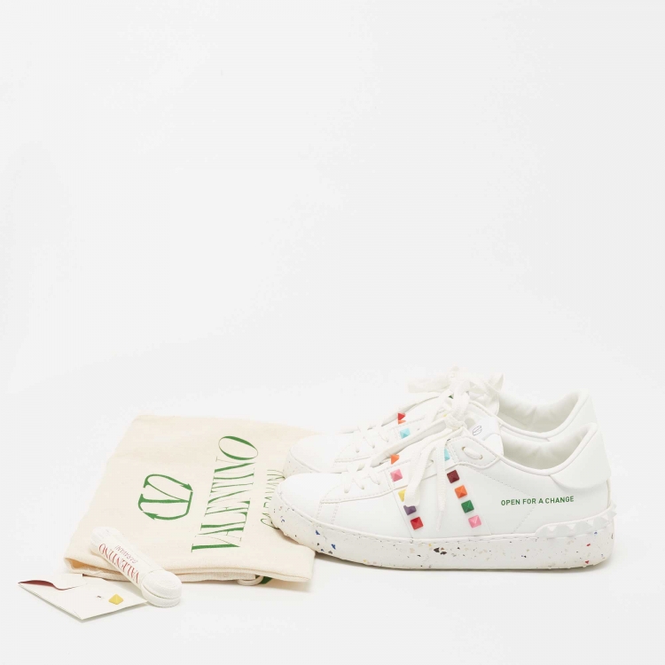 مملوكة مسبقًا Valentino White Leather Rockstud Sneakers Size 38