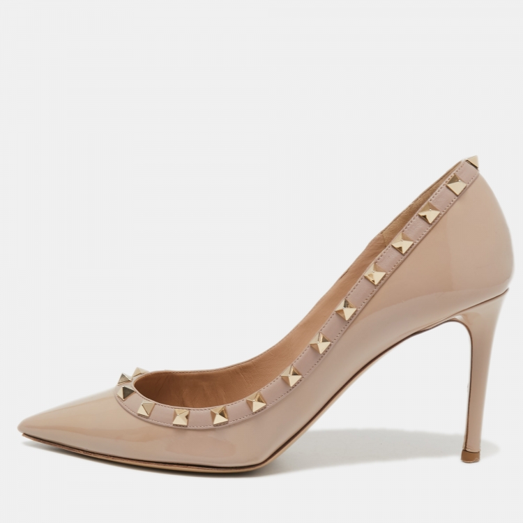 Pre Owned Valentino Dusty Pink Patent Leather Rockstud Pumps Size 40.5