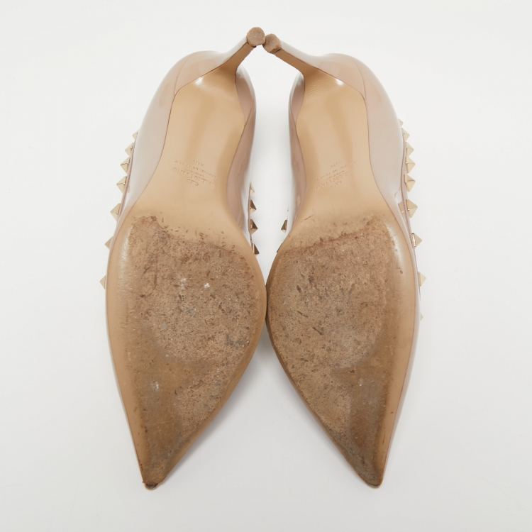 Pre Owned Valentino Dusty Pink Patent Leather Rockstud Pumps Size 40.5