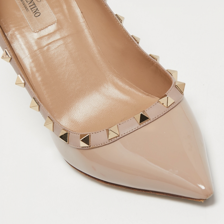 Pre Owned Valentino Dusty Pink Patent Leather Rockstud Pumps Size 40.5