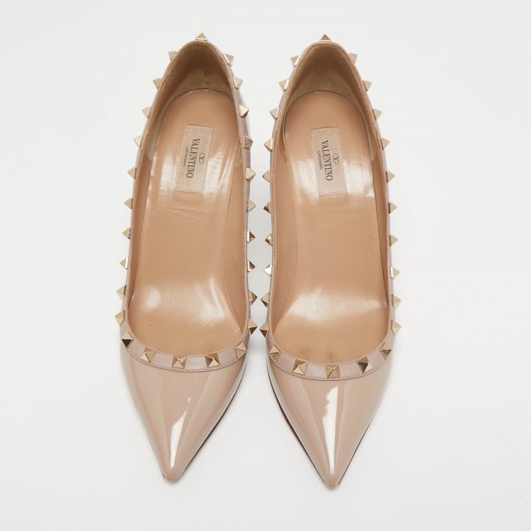 Pre Owned Valentino Dusty Pink Patent Leather Rockstud Pumps Size 40.5