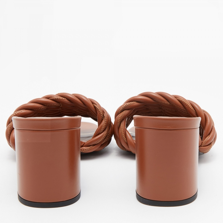 Pre Owned Valentino Brown Leather Rope Braided Slide Sandals Size 39