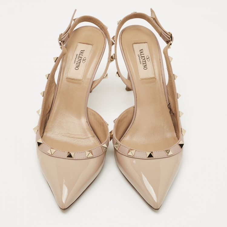 Pre Owned Valentino Dusty Pink Patent Leather Rockstud D'orsay Slingback Pumps Size 38