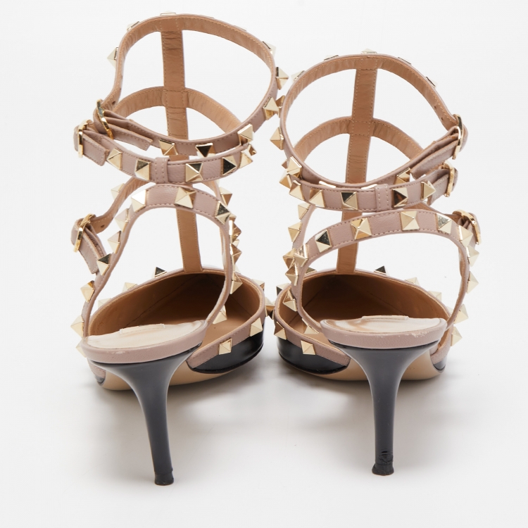 Pre Owned Valentino Black Patent Leather Rockstud Ankle Strap Pumps Size 40.5