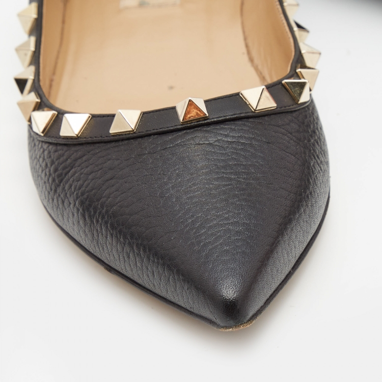 Pre Owned Valentino Black Leather Rockstud Ballet Flats Size 38.5