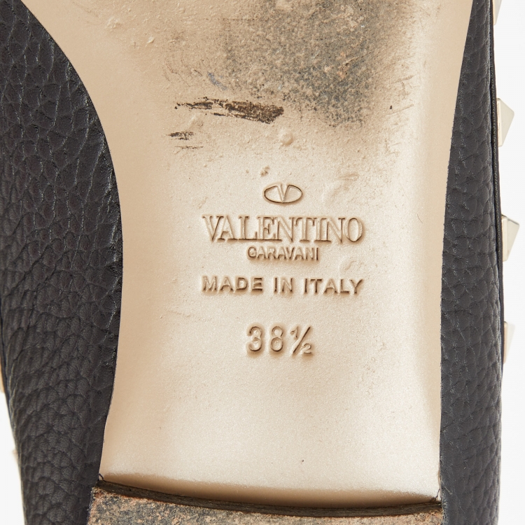 Pre Owned Valentino Black Leather Rockstud Ballet Flats Size 38.5