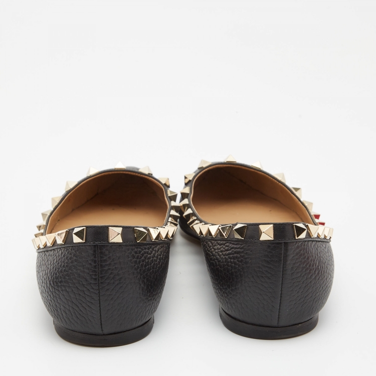 Pre Owned Valentino Black Leather Rockstud Ballet Flats Size 38.5