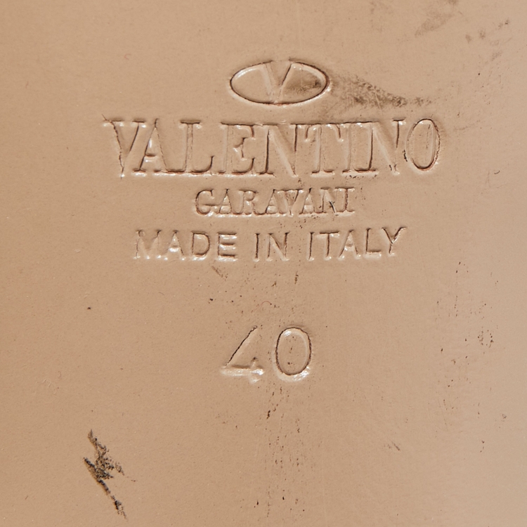 Pre Owned Valentino Black Leather Rockstud  Strappy Block Heel Sandals Size 40