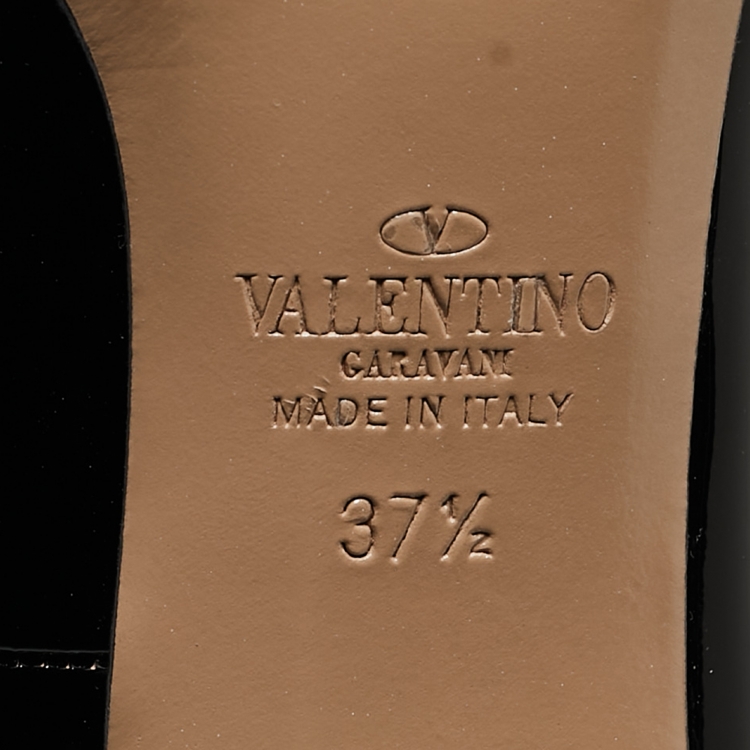 Pre Owned Valentino Black Patent Leather Ankle Cuff Pointed Toe Pumps Size 37.5