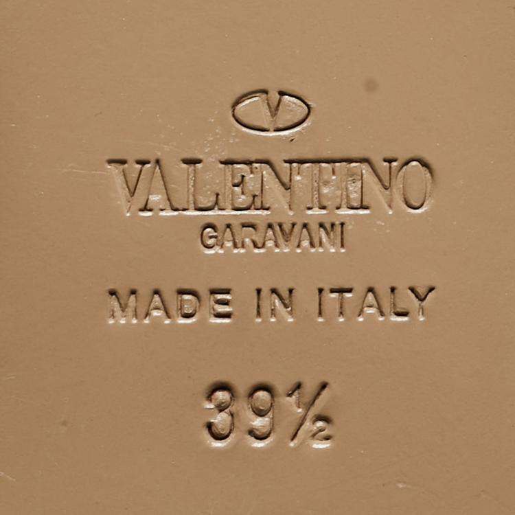 Pre Owned Valentino Orange Leather Rockstud Ankle Strap Flats Size 39.5