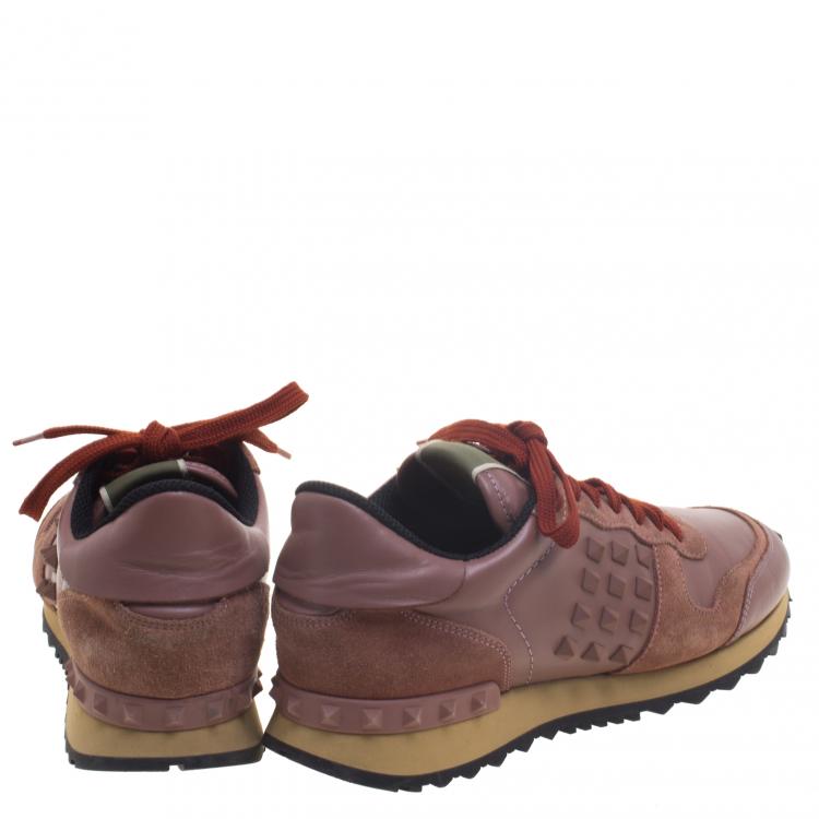Pre Owned Valentino Blush Pink Leather And Suede Rockstud Sneakers Size 39