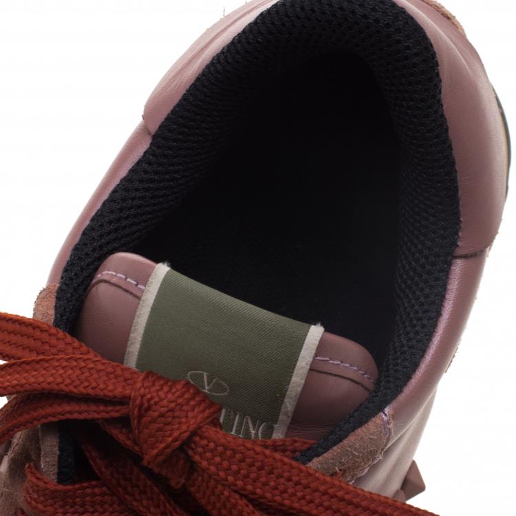 Pre Owned Valentino Blush Pink Leather And Suede Rockstud Sneakers Size 39