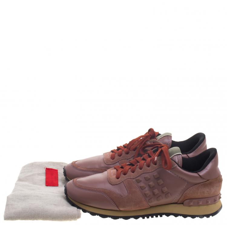 Pre Owned Valentino Blush Pink Leather And Suede Rockstud Sneakers Size 39