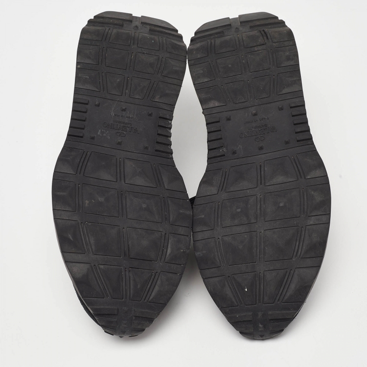 مملوكة مسبقًا Valentino Black/White Suede and Floral Lace Lacerunner Low Top Sneakers Size 37.5