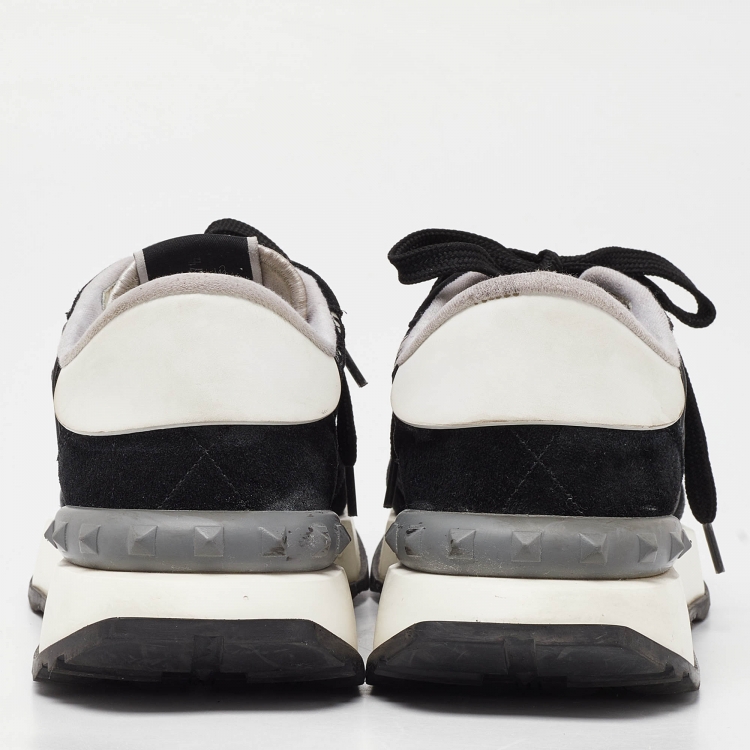 مملوكة مسبقًا Valentino Black/White Suede and Floral Lace Lacerunner Low Top Sneakers Size 37.5